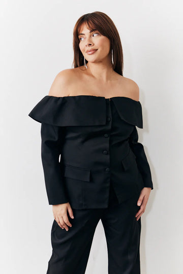 Black Bardot Button Through Blazer